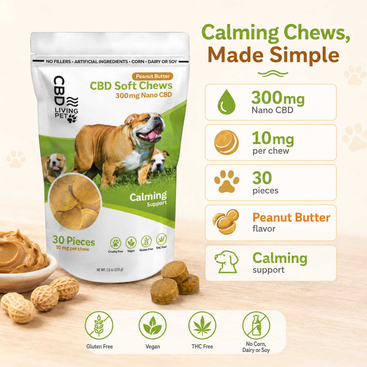 CBD Dog Chews Calming Peanut Butter - 300mg