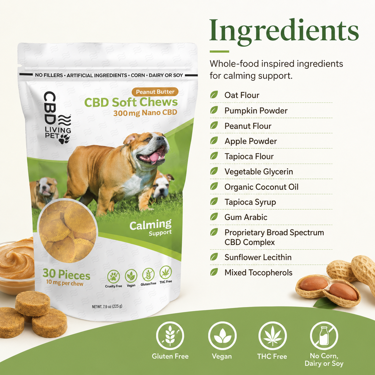 CBD Dog Chews Calming Peanut Butter - 300mg
