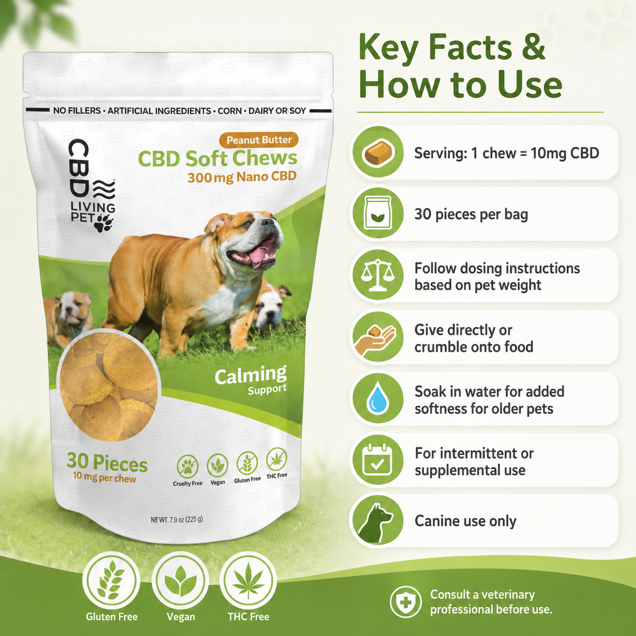 CBD Dog Chews Calming Peanut Butter - 300mg