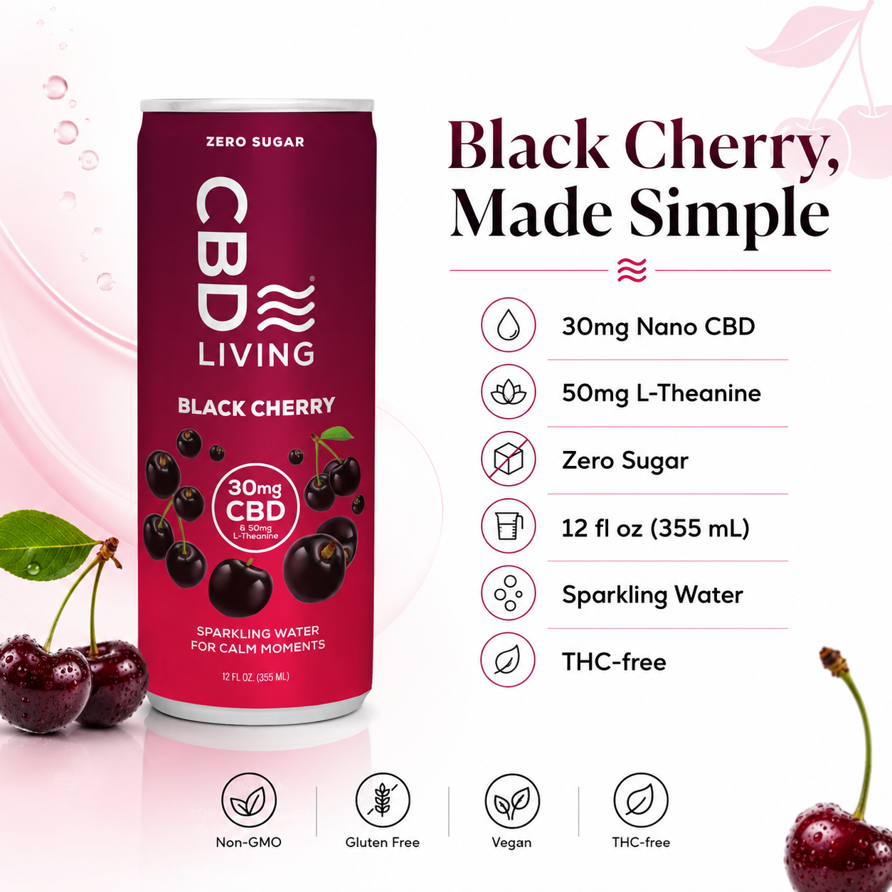 CBD Sparkling Water Black Cherry - 12 pack