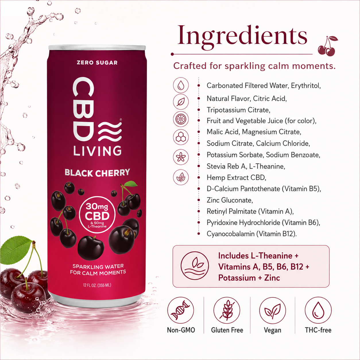 CBD Sparkling Water Black Cherry - 12 pack