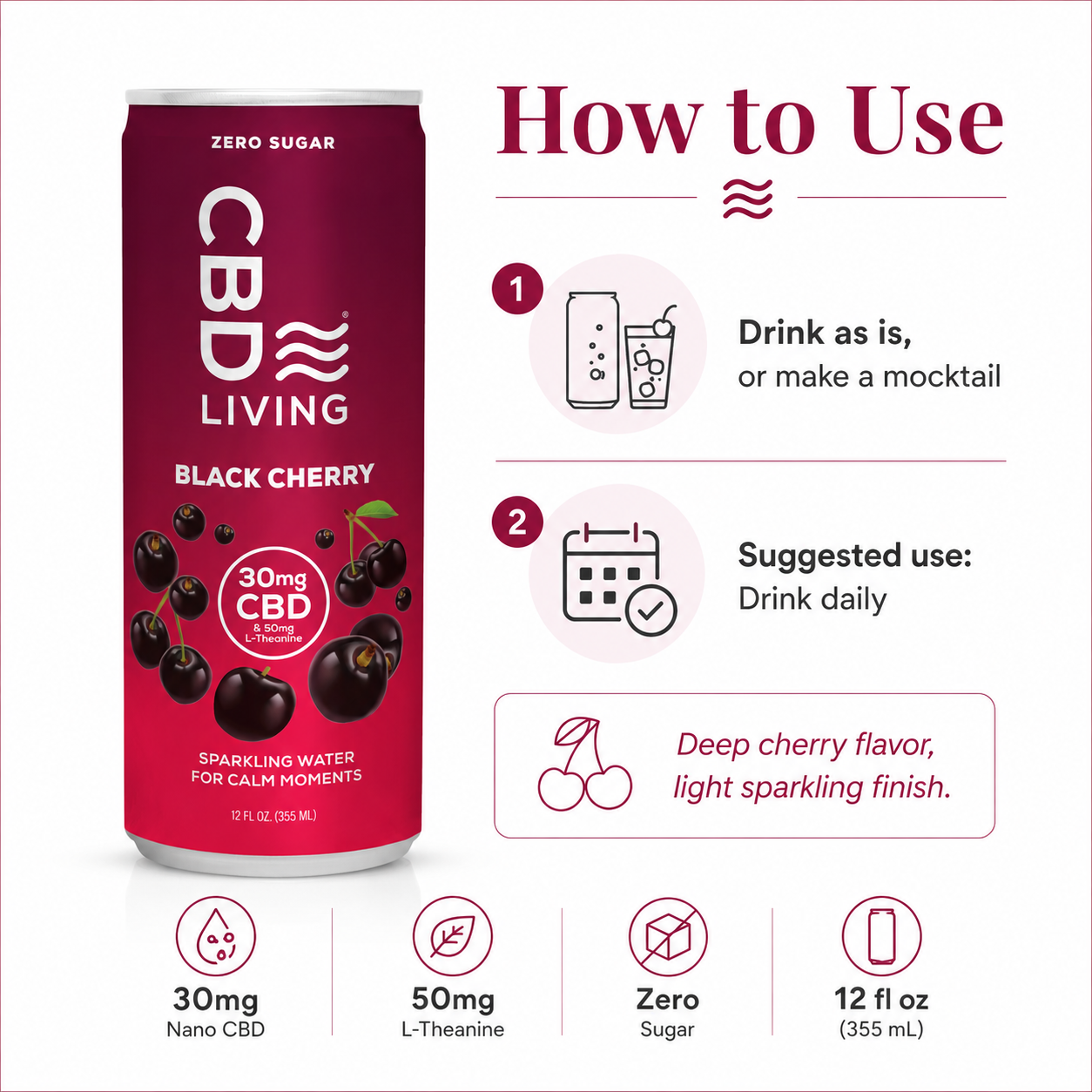 CBD Sparkling Water Black Cherry - 12 pack
