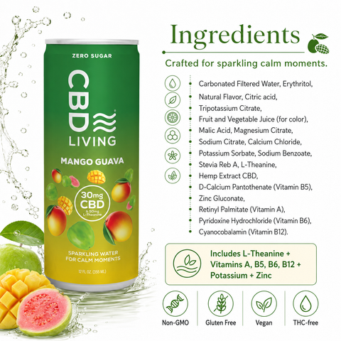 CBD Sparkling Water Mango Guava - 12 pack