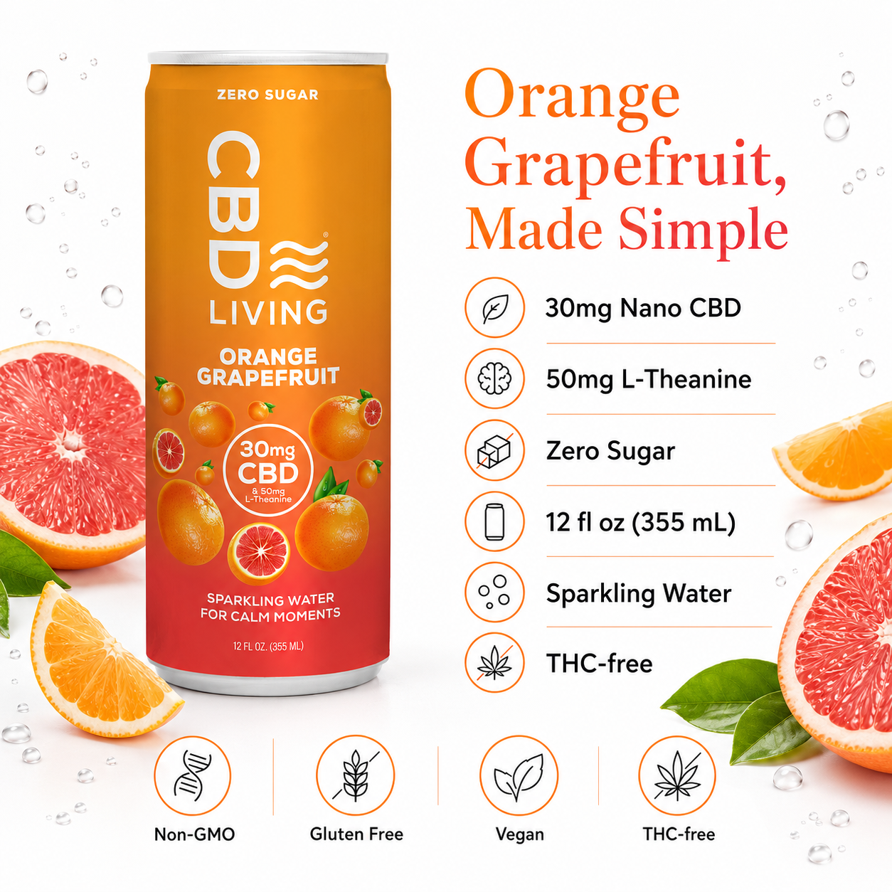 CBD Sparkling Water Orange Grapefruit - 12 pack