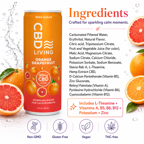 CBD Sparkling Water Orange Grapefruit - 12 pack