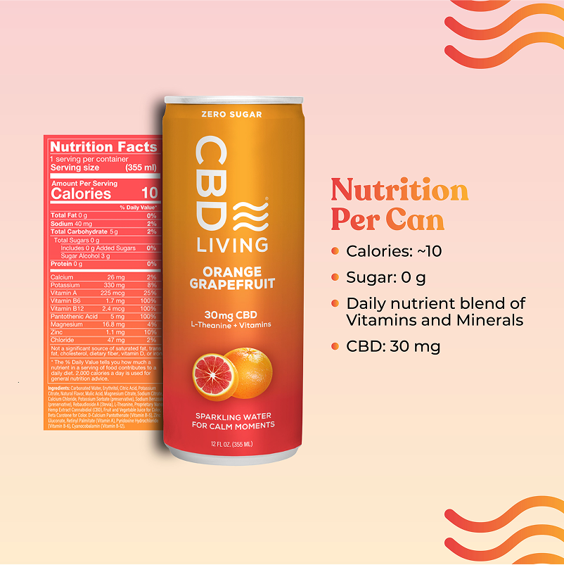 CBD Sparkling Water Orange Grapefruit - 12 pack