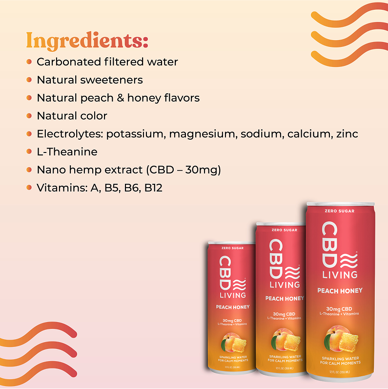 CBD Sparkling Water Peach Honey - 12 pack