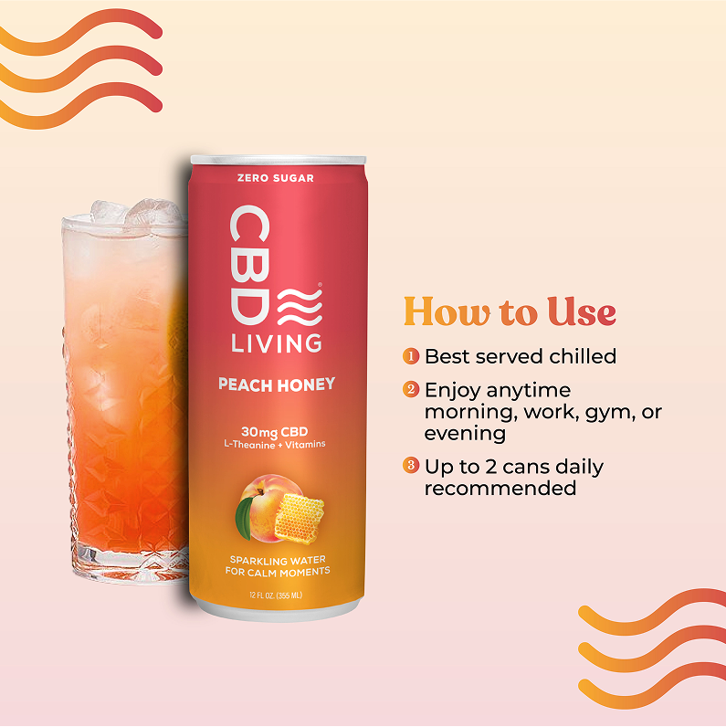 CBD Sparkling Water Peach Honey - 12 pack