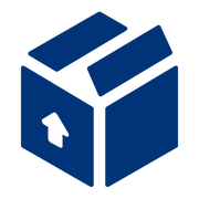 a blue box with a arrow