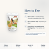CBD Living Mobility Dog Chews Bacon how to use card with step-by-step directions