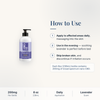 CBD Living Body Lotion Relaxing Lavender how to use card with step-by-step directions