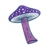 a purple mushroom with white spots