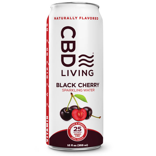 CBD Sparkling Water 25 mg 12 cans Black Cherry  - CBD Living