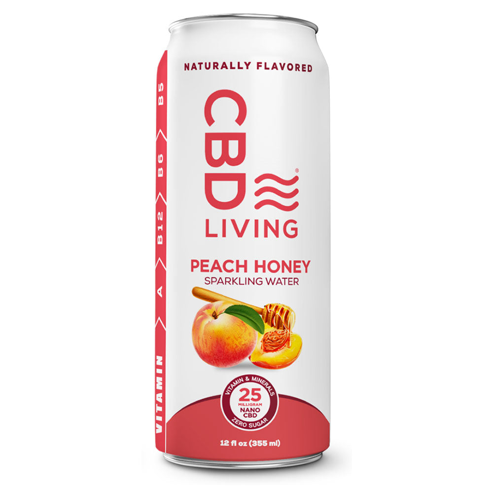 CBD Sparkling Water 25 mg Single Peach Honey  - CBD Living
